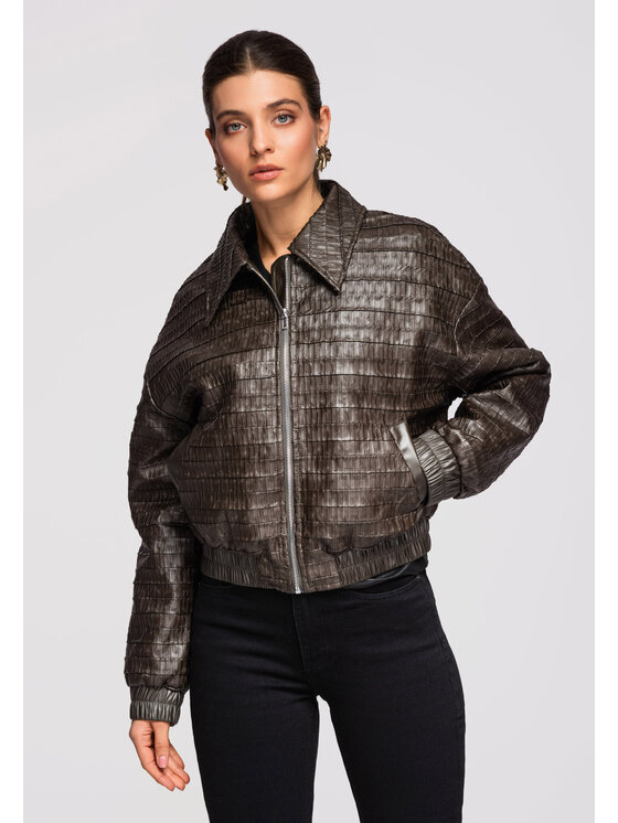 Ombre Ombre Kurtka bomber OW-JAFL-0102 Brązowy Loose Fit