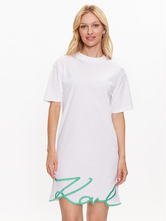 KARL LAGERFELD KARL LAGERFELD Každodenní šaty Signature 231W1357 Bílá Relaxed Fit