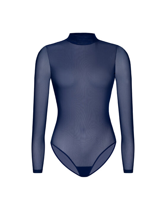Teyli Teyli Body z transparentnej siateczki z półgolfem Amy Niebieski Regular Fit
