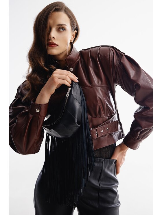 Mimika Mimika Kurtka skórzana Kattalin bomber bordeaux Bordowy Overshirt Fit