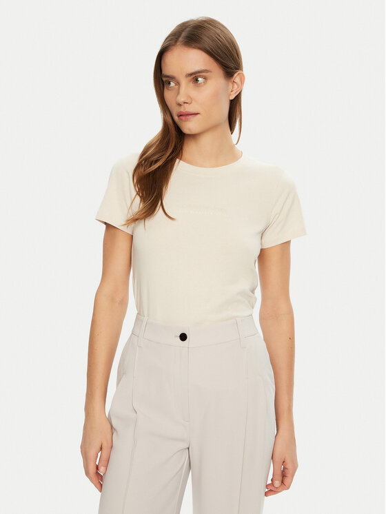 Calvin Klein Jeans Tričko Institutional Graphic J20J224990 Béžová Slim Fit