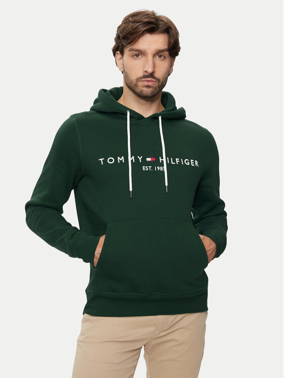 Tommy Hilfiger Džemperis ar kapuci Logo MW0MW11599 Zaļš Regular Fit