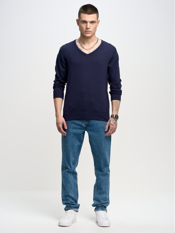 BIG STAR BIG STAR Sweter VASON_403_160 Granatowy Basic Fit