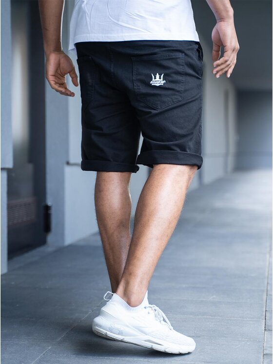 Jigga Wear Jigga Wear Szorty materiałowe Krótkie Spodenki Ze Ściągaczem Czarne / Białe Jigga Wear Crown M Czarny Regular Fit