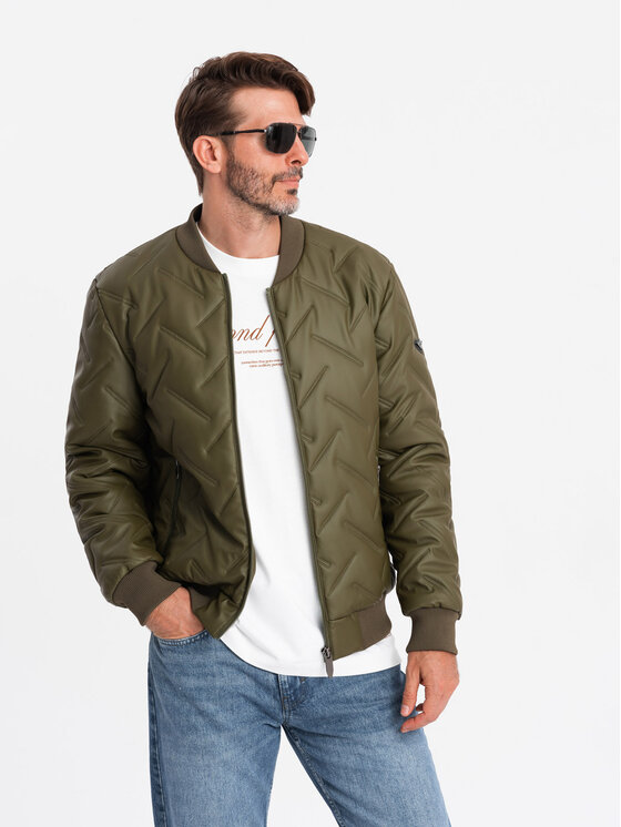 Ombre Ombre Kurtka bomber OM-JALP-0196 Zielony Regular Fit