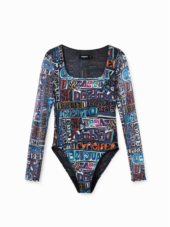Desigual Women's Lace-Sleeve Bodysuit - Ruffle Fabric, Elastic Fit, Round Neck, Feminine White Blouse - View #13