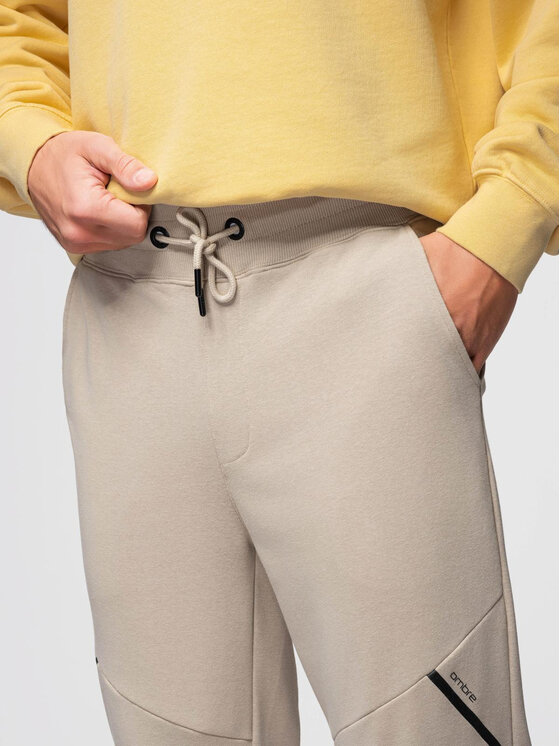 Ombre Ombre Spodnie dresowe OM-PASK-0280 Beżowy Regular Fit