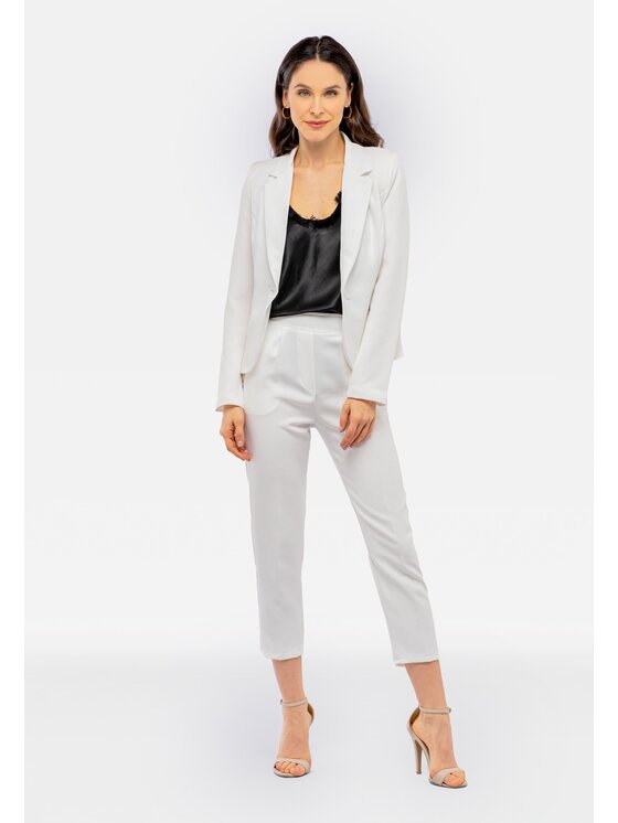 Perso Perso Spodnie materiałowe cygaretki z kieszeniami Biały Slim Fit