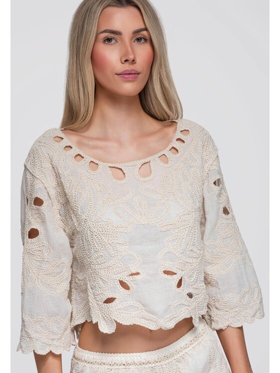 Ombre Ombre Bluzka OW-TS-E0070 Beżowy Loose Fit