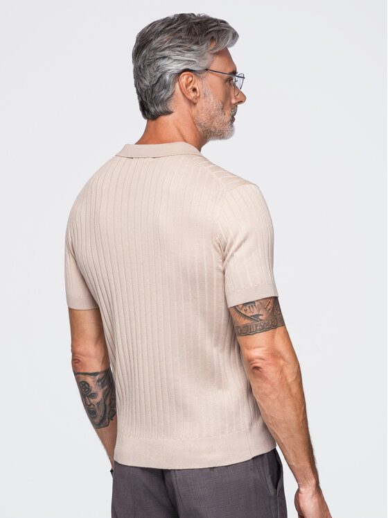 Ombre Ombre Polo OM-POSS-0180 Beżowy Slim Fit