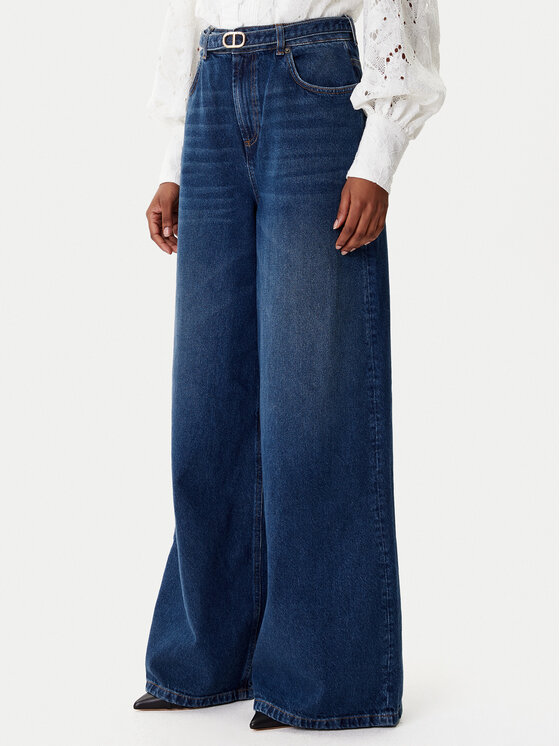 TWINSET TWINSET Jeans hlače 252TP2540 Mornarsko modra Wide Leg