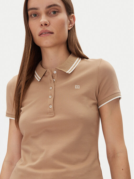 Tommy Hilfiger Tommy Hilfiger Polo Feminine Sporty Slim Polo Ss WW0WW44517 Kaki Regular Fit