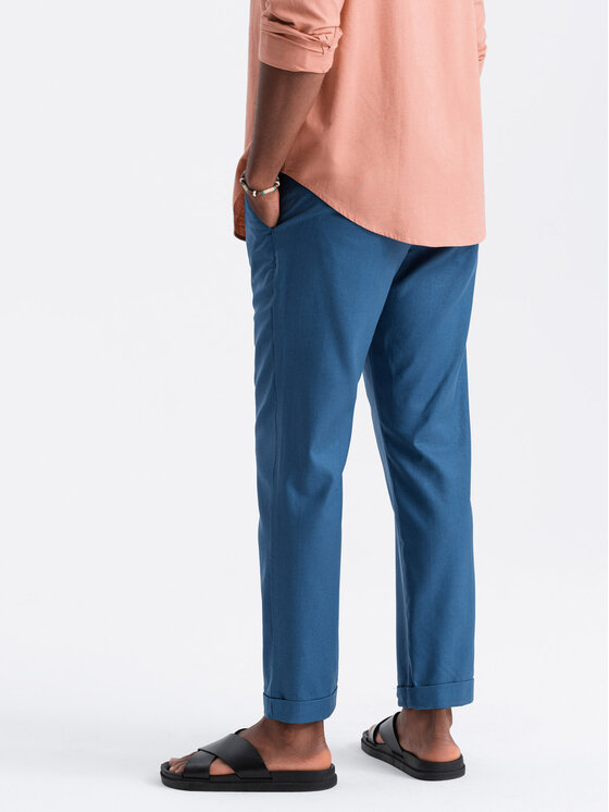 Ombre Ombre Kalhoty z materiálu OM-PACP-0198 Modrá Chino Fit