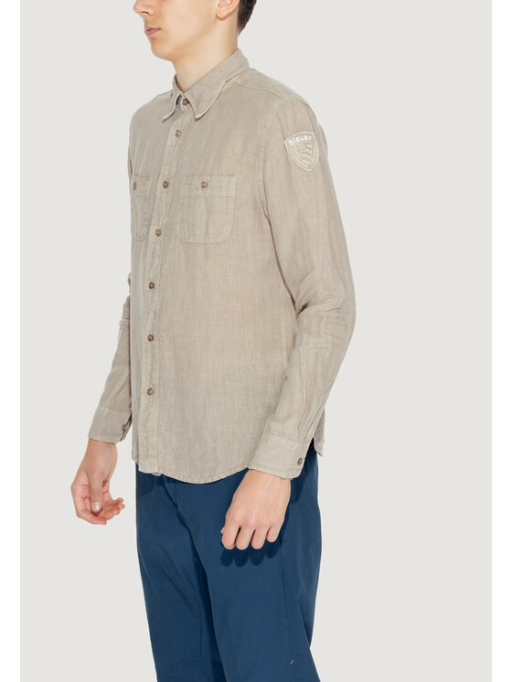 Blauer Blauer Camicia 24SBLUS01038 Beige Long Fit