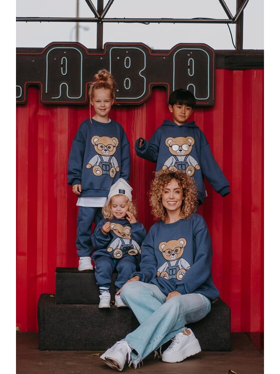 Bejbi Story Bejbi Story Bluza Bluza oversize Andy Teddy dla mamy i taty bez kaptura Granatowy Oversize