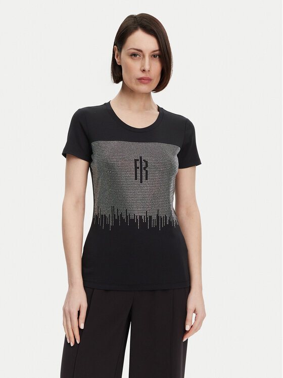 Damski T-Shirt Fracomina, Rozmiar S, Czarny, FP25ST3002J449N4