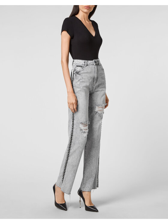 PHILIPP PLEIN PHILIPP PLEIN Jeansy 3761 Szary Palazzo Fit
