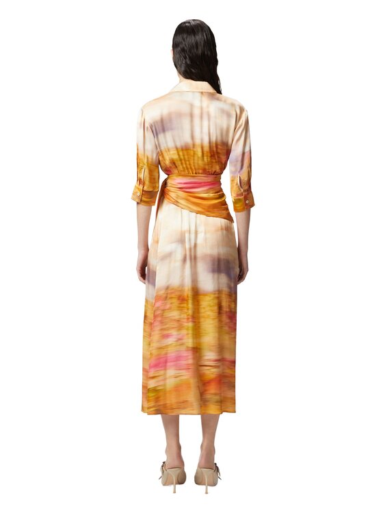 PINKO PINKO Sukienka Rosabella abito satin stampato Beżowy Regular Fit