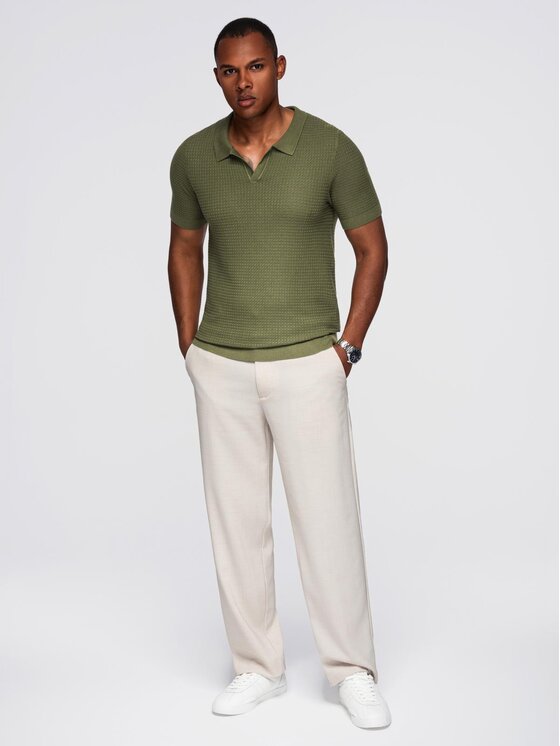 Ombre Ombre Polo OM-POSS-0157 Zielony Slim Fit