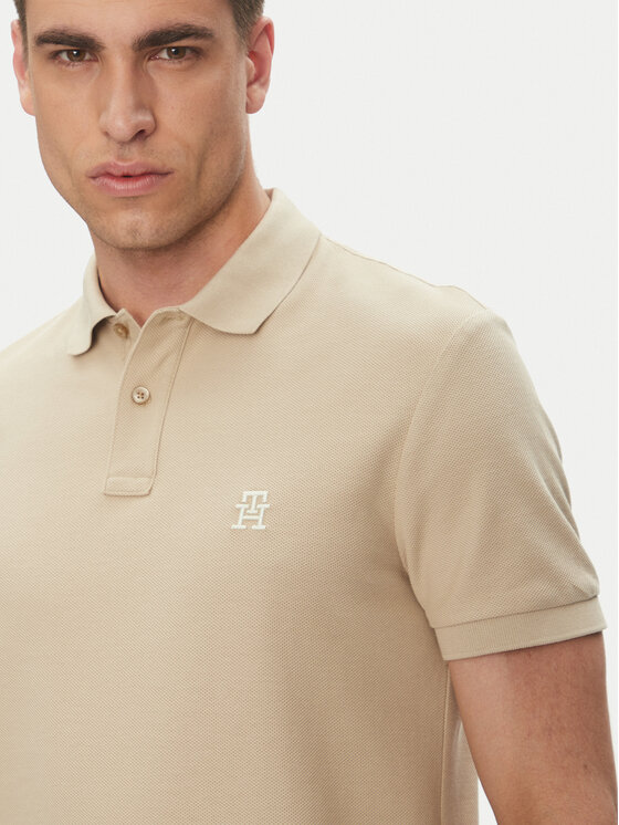Tommy Hilfiger Tommy Hilfiger Тениска с яка и копчета MW0MW33167 Бежов Regular Fit