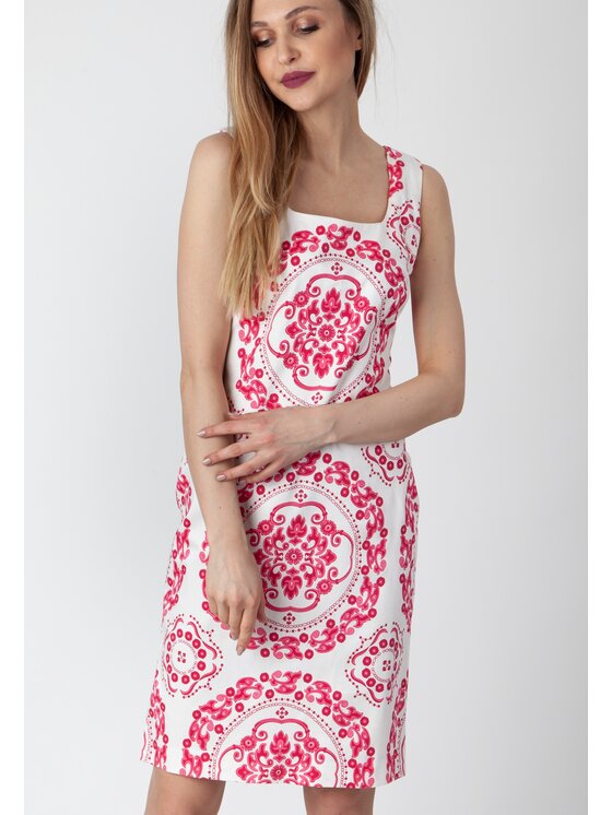 Perso Perso Sukienka letnia z wzorem bez rękawów Różowy Slim Fit