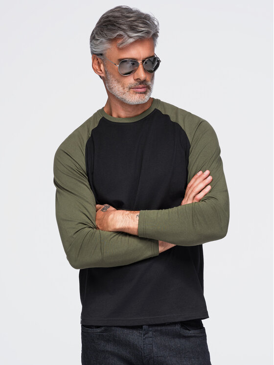 Ombre Ombre Longsleeve OM-LSCL-0141 Zielony ciemny Regular Fit