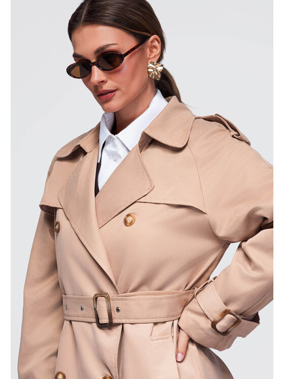 Ombre Ombre Płaszcz przejściowy OW-COLC-0121 Beżowy Regular Fit