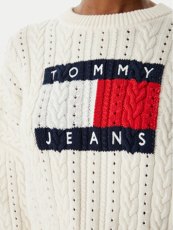 Tommy Jeans Tommy Jeans Svetr Intarsia Flag Badge DW0DW22317 Krémová Regular Fit