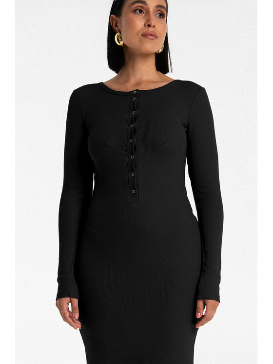 Nudyess Nudyess Úpletové šaty Isla mimi z prążka Čierna Fitted Fit
