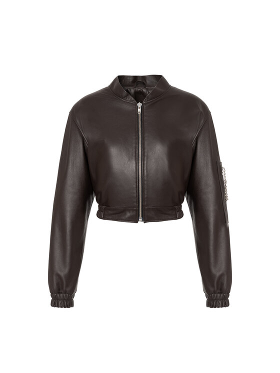 Mimika Mimika Kurtka skórzana Rumor bomber n^1 dark chocolate Brązowy Oversize
