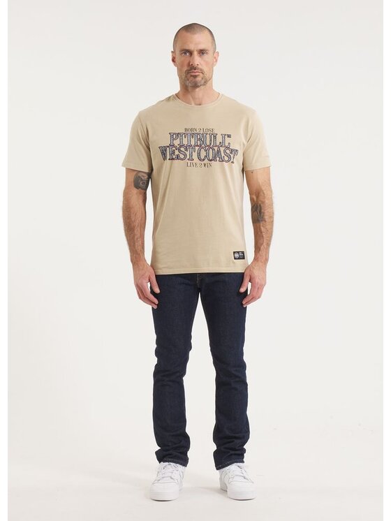 PITBULL PITBULL T-Shirt Koszulka męska Denim Washed ACE OF SPADES II XS Beżowy Regular Fit