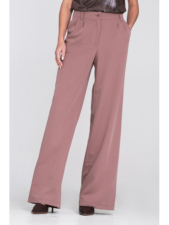 NIFE NIFE Kalhoty z materiálu SD127 Hnědá Wide Leg