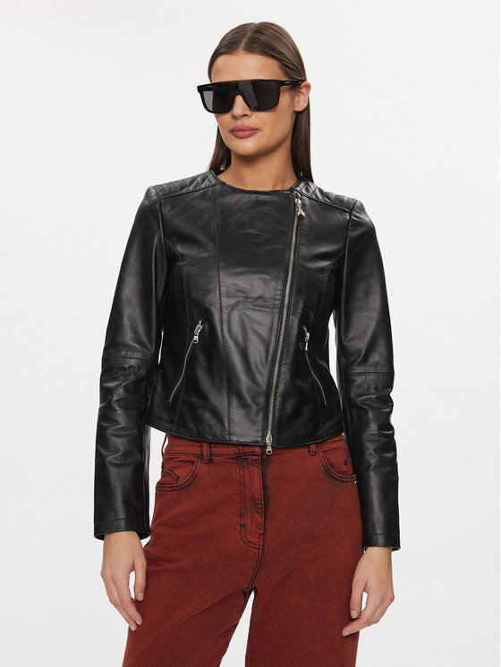 Patrizia Pepe Patrizia Pepe Bőrkabát CO0361/L1HZ-K103 Fekete Regular Fit