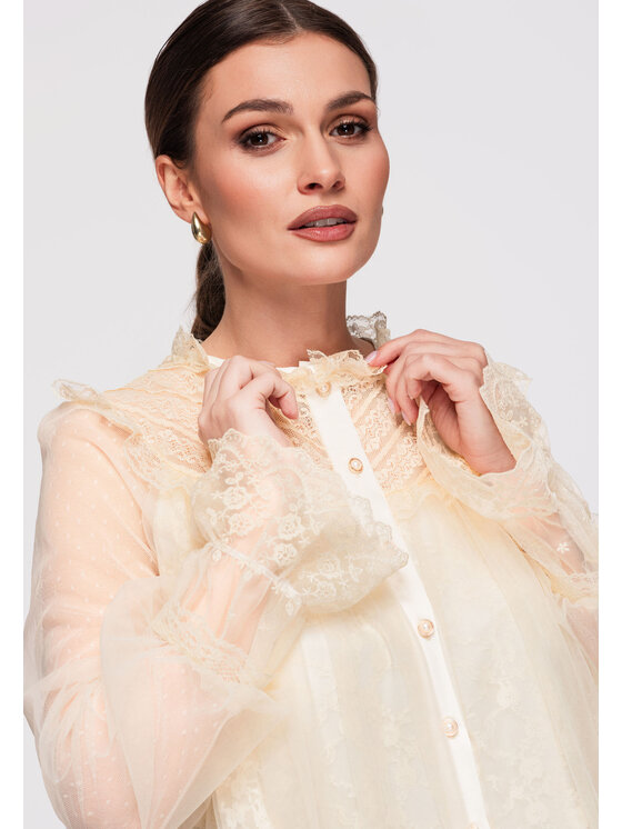 Ombre Ombre Koszula OW-SH-E0020 Beżowy Loose Fit