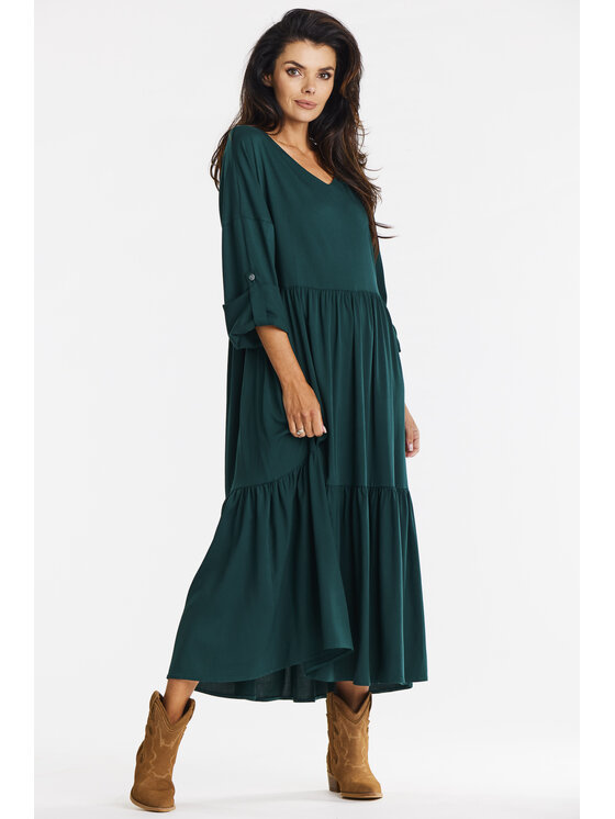 Awama Awama Letní šaty A669 Zelená Basic Fit