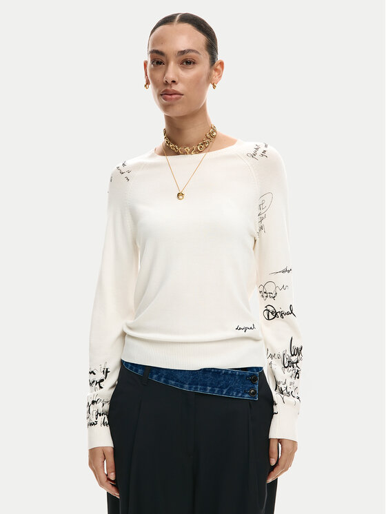 Desigual Desigual Pulover Marquette 26SWJF10 Écru Regular Fit