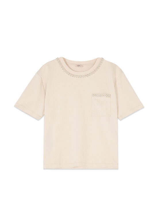 Oltre Oltre T-Shirt G023J004475N002 Kremowy Regular Fit