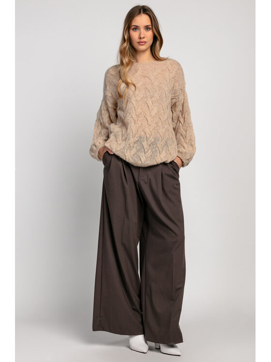 Fobya Fobya Sweter F1995 Beżowy Basic Fit