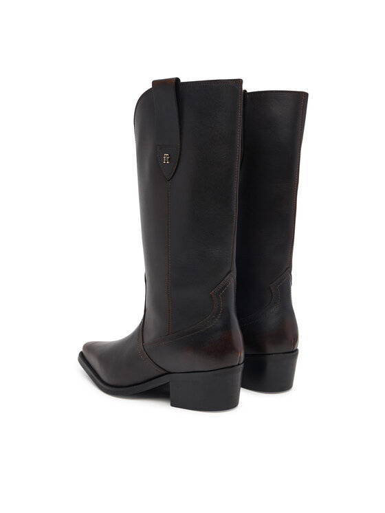 Tommy Hilfiger Tommy Hilfiger Ботуши Leather Mid Calf Western Boot FW0FW09798 Тъмнокафяв