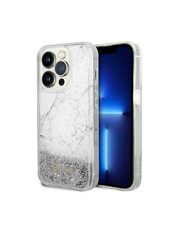 Guess Guess Etui na telefon Liquid Glitter Marble Biały