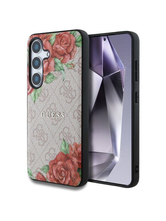 Guess Guess Etui na telefon Leather 4G Flowers Print Metal Classic Logo Różowy