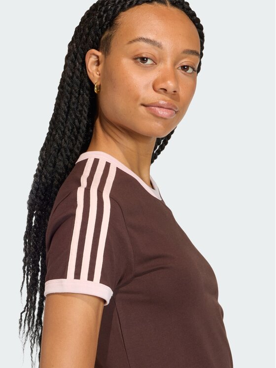 adidas adidas T-Shirt 3 STRIPES SLIM TEE Brązowy Slim Fit