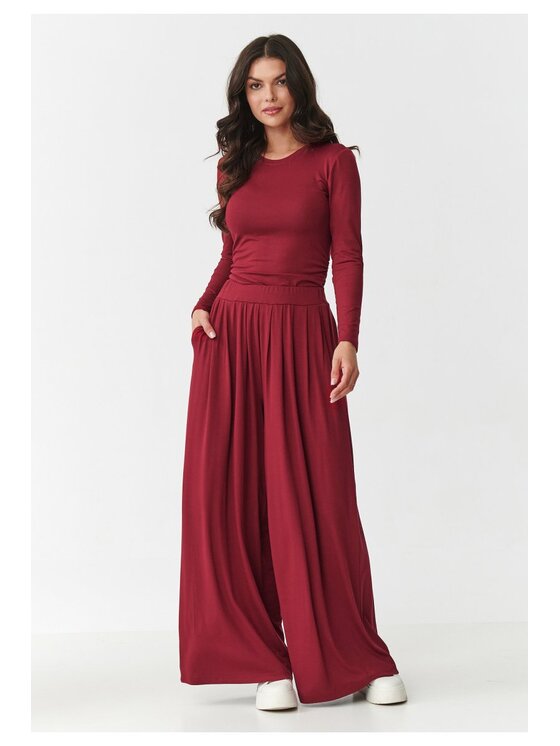 Makadamia Makadamia Komplet bluzka i spodnie M892 Bordowy Loose Fit