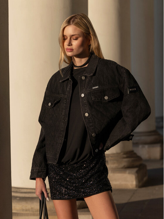 Miss LK Miss LK Kurtka jeansowa MISSLKK Czarny Loose Fit