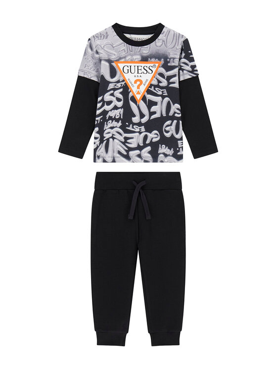 Guess Set bluză și pantalon N6YG02 K4077 Negru Regular Fit