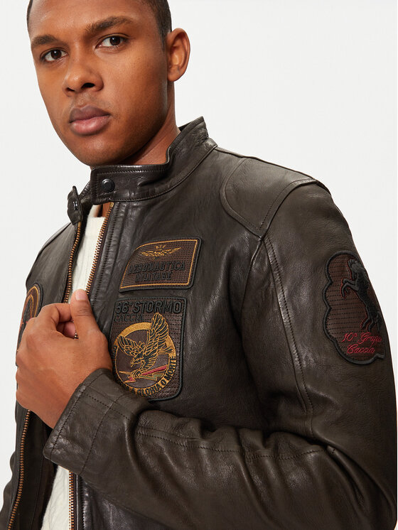 Aeronautica Militare Aeronautica Militare Giacca di pelle 242PN954PL147 Marrone Regular Fit