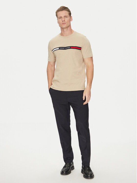 Tommy Hilfiger Tommy Hilfiger T-Shirt Chest Insert MW0MW36498 Béžová Regular Fit