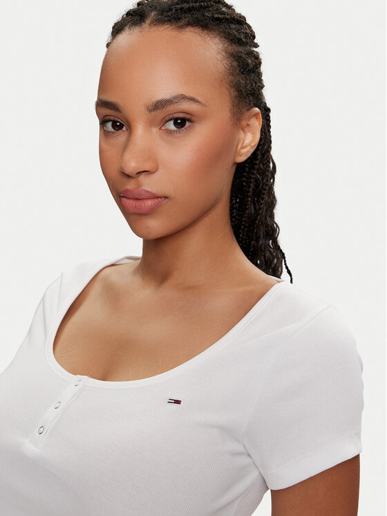 Tommy Jeans Tommy Jeans T-shirt Henley DW0DW18669 Bianco Slim Fit