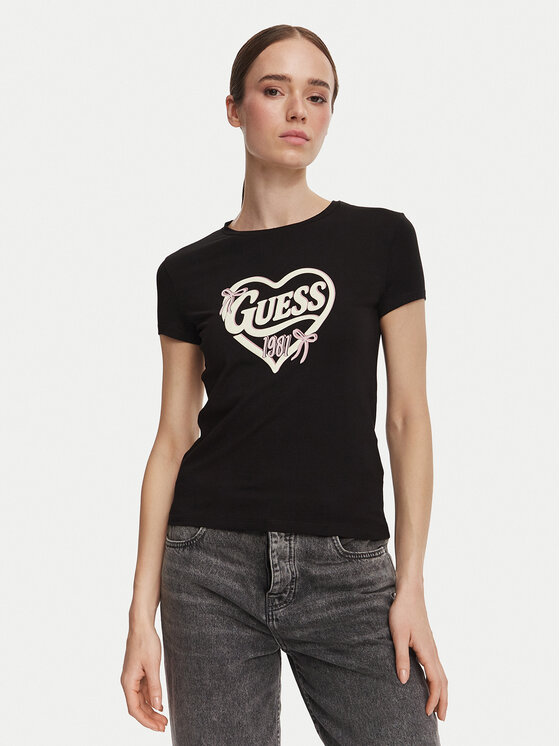 Guess Tricou V6YI09 K4276 Negru Slim Fit