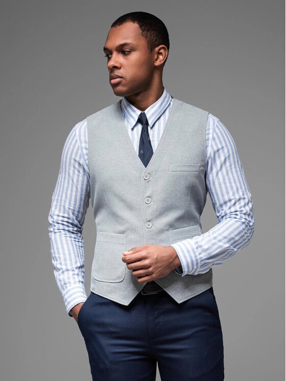 Ombre Ombre Kamizelka garniturowa OM-BLZV-0146 Szary Slim Fit